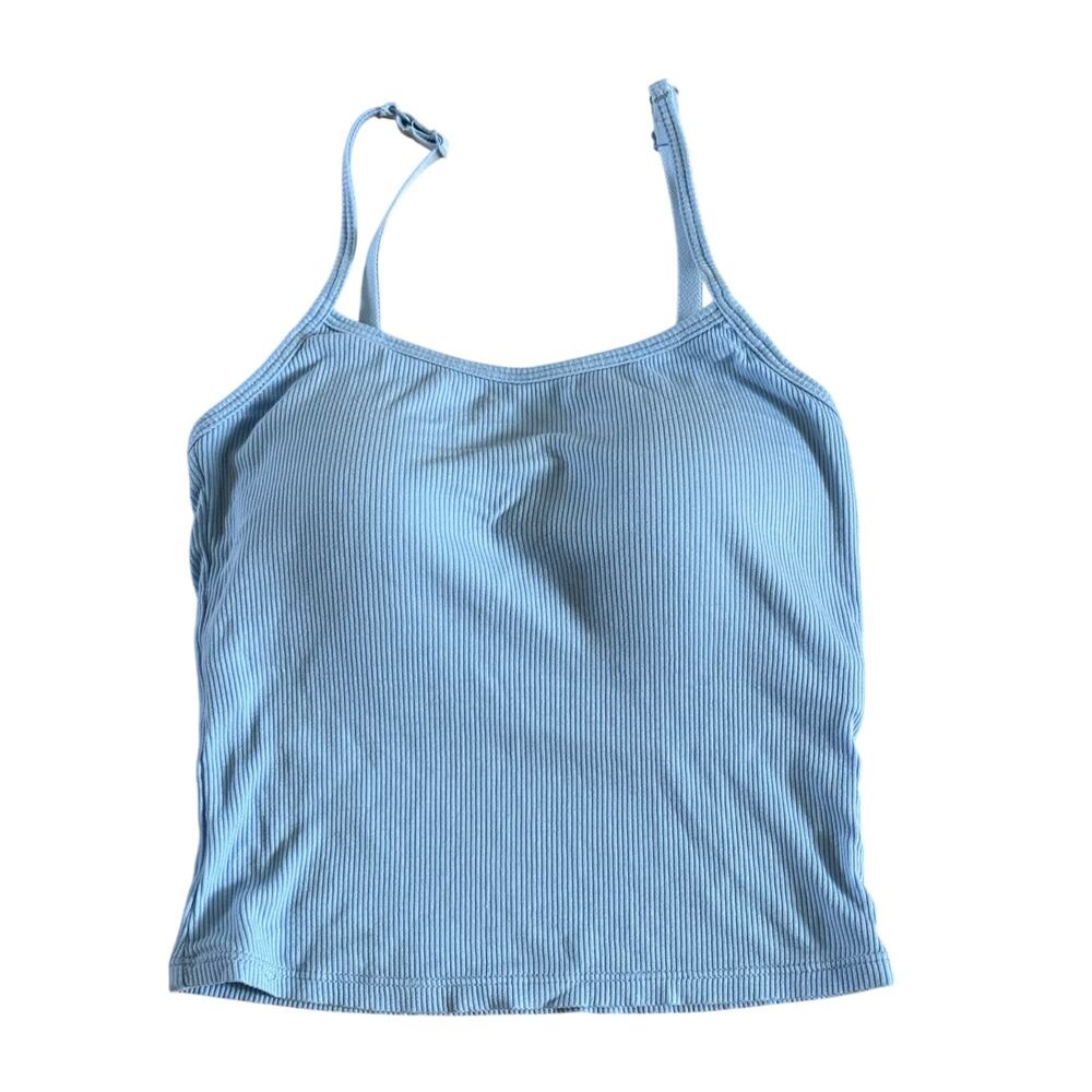 XS Blue Padded Cami Bra Ribbed Stretch Tank Top with Adjustable Spaghetti Straps